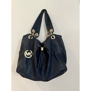 Michael Kors Large Travel Shoulder Tote Leather Bag, Navy Blue
